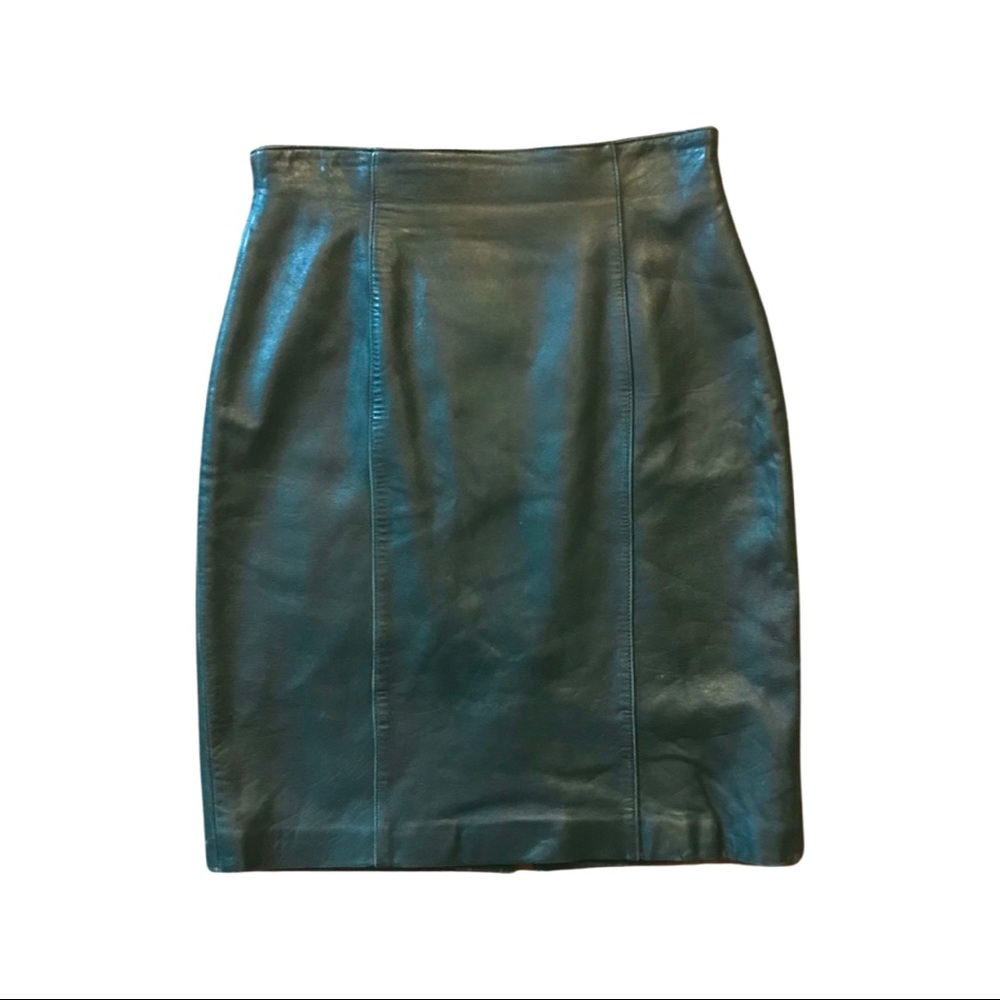 Green genuine lambskin skirt